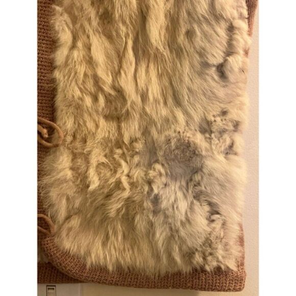 BCBGirls Vest Women Brown Rabbit Fur Wool Bow Tie Open Sleeveless - Picture 9 of 12